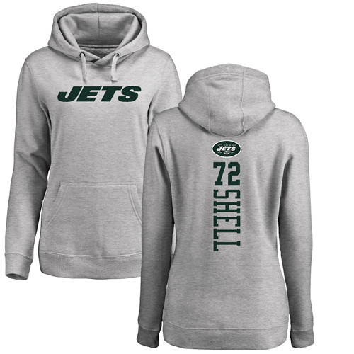 New York Jets Ash Women Brandon Shell Backer NFL Football #72 Pullover Hoodie Sweatshirts->women nfl jersey->Women Jersey